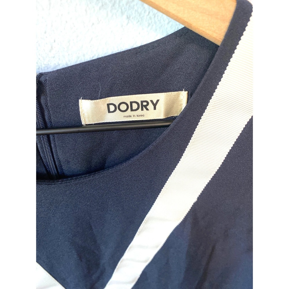 Dodry Preppy Shift Dress Womens Black White Ribbon Bow Detail Sleeveless Small - Picture 4 of 7